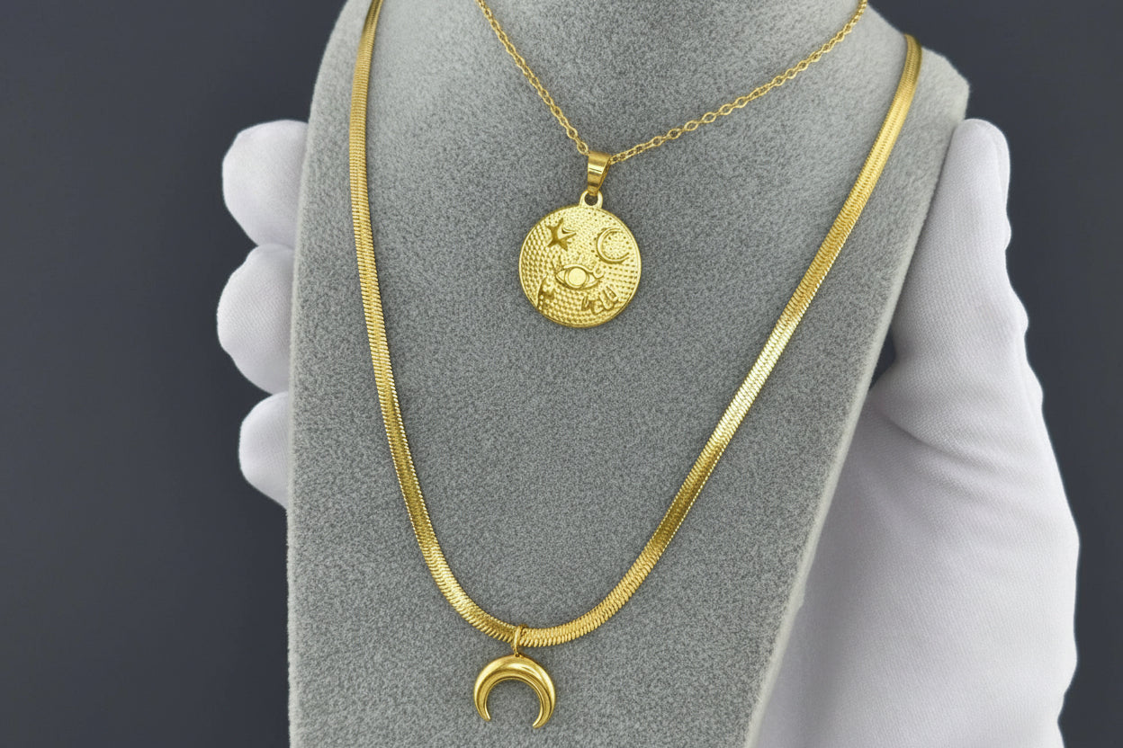 Evil Eye Gold Pendant Necklace - Celestial Protection