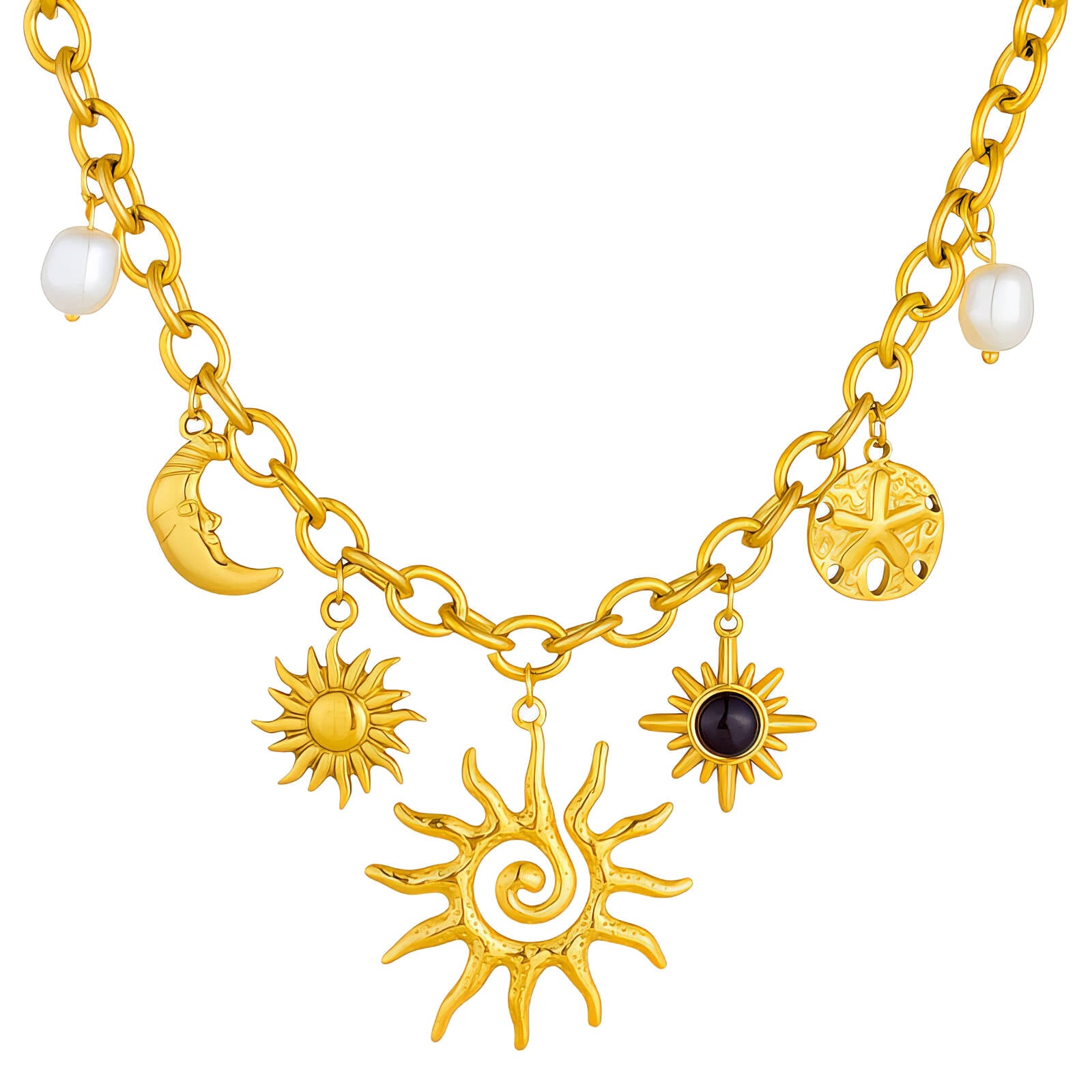Celestial Sun and Moon Charm Necklace