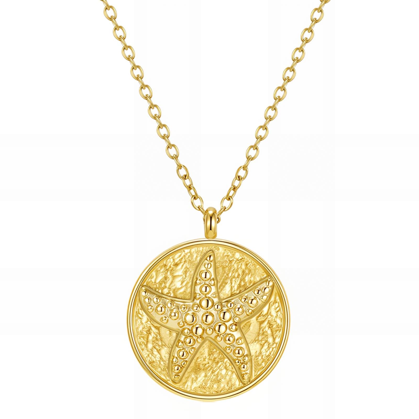 Gold Starfish Coin Necklace - Ocean Medallion Pendant
