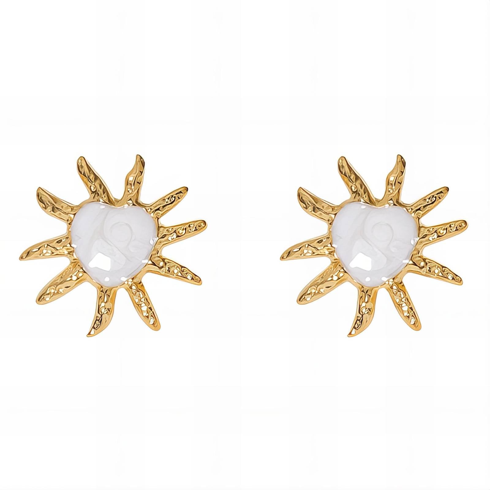 White Sun Stud Earrings - Radiant Gold