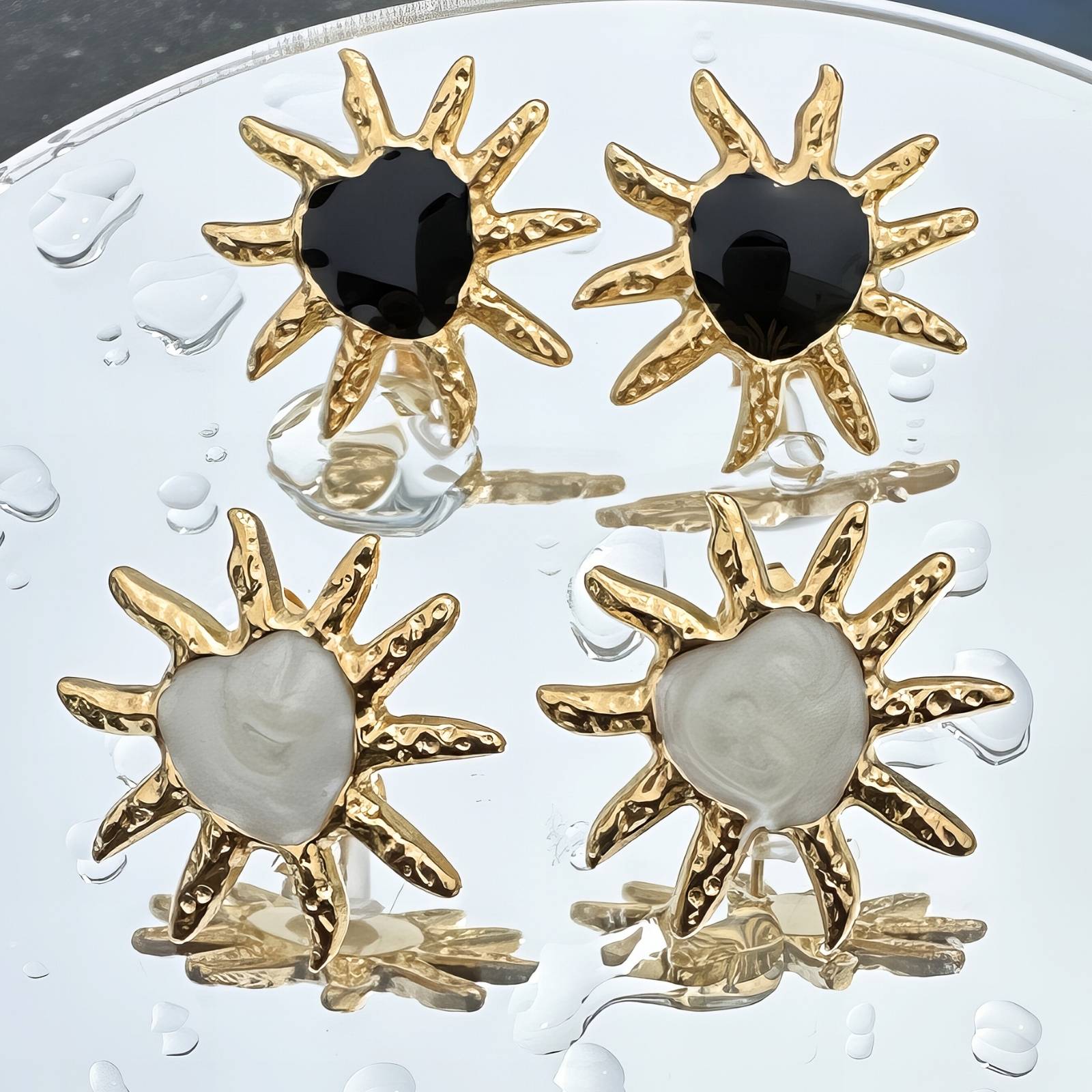 White Sun Stud Earrings - Radiant Gold