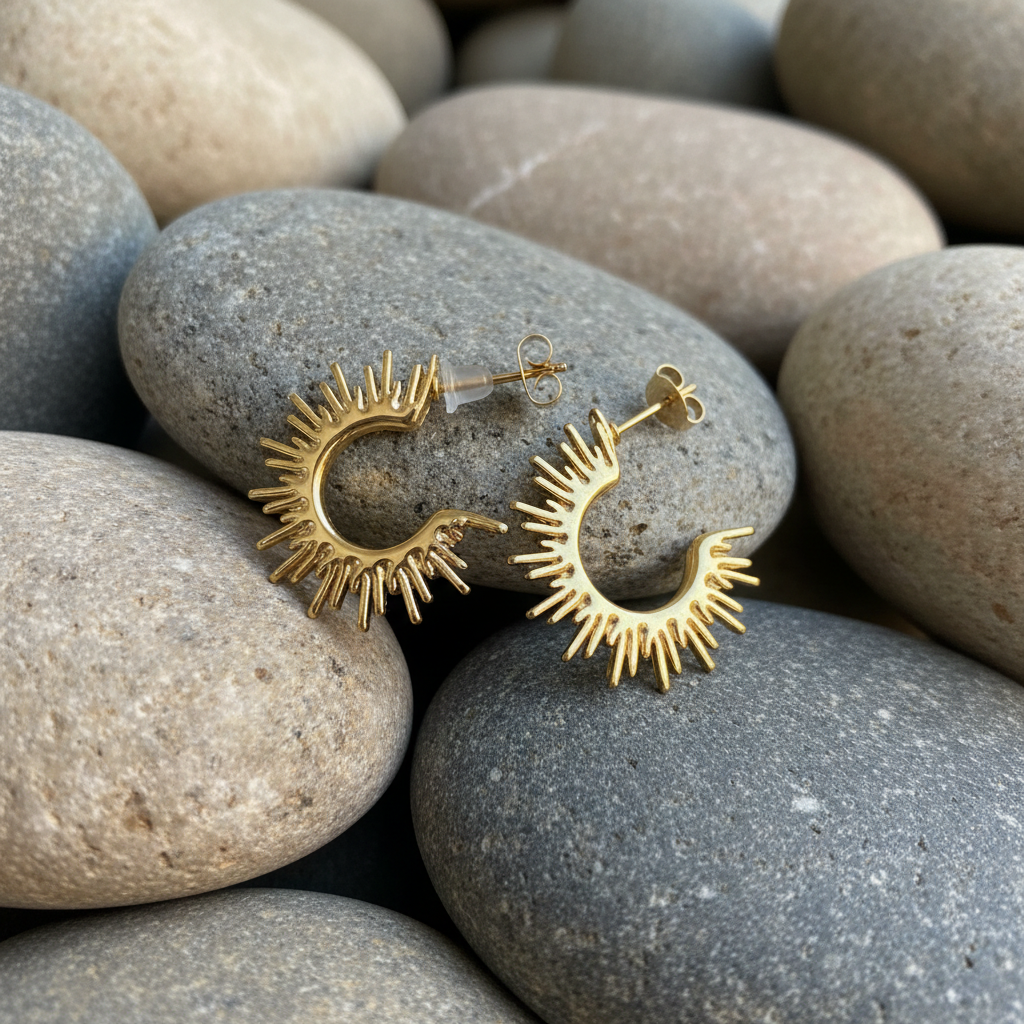 Sunburst C-hoop earrings on stones